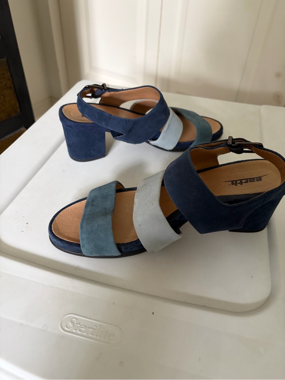 EARTH Navy & Blue Suede Block Heel Sandals
